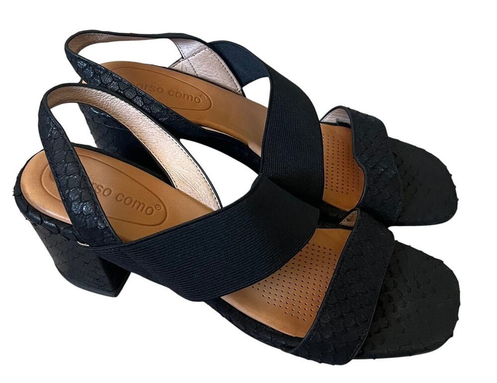 Corso Como 'Hally2' Women's 7.5M Black Leather Snakeskin Slingback Heel Sandal